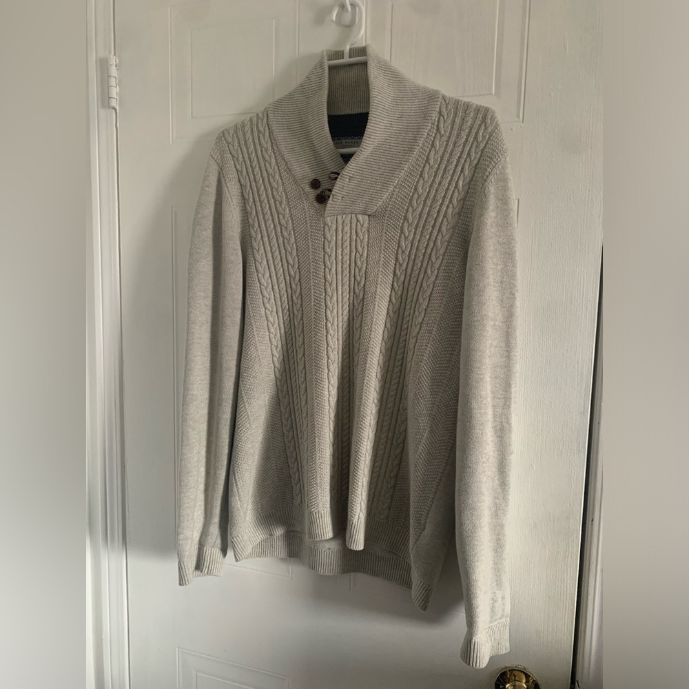 Ted Baker Wool Mix Cable Knit Shawl Sweater Cream Size Large - Picture 2 of 6